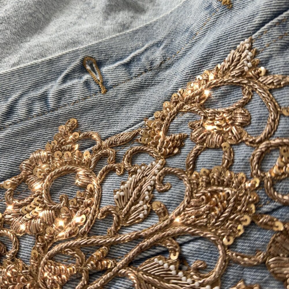 Denim Jacket Hand Embellished with appliqué, sequins, beads and embroidery - Picture 11 of 17
